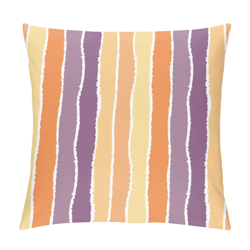 Personality  Seamless Strip Pattern. Vertical Lines With Torn Paper Effect. Shred Edge Background. Summer, Warm, Lilac, Violet, Yellow, Orange, Pastel Colors, White Colors. Vector Pillow Covers