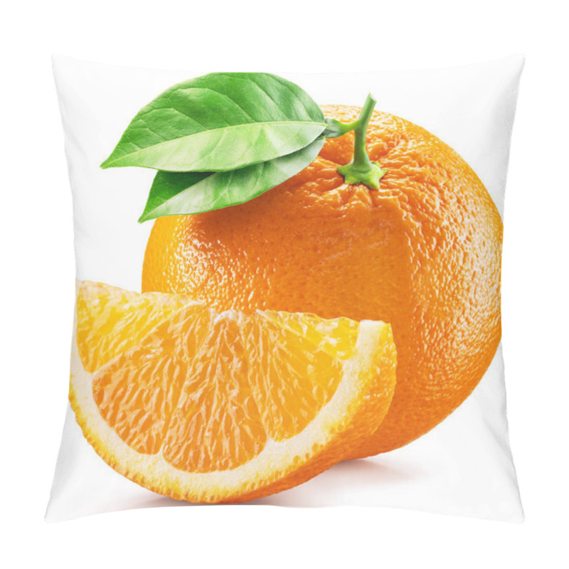 Personality  Orange Fruits With Leaves And Orange Slices Isolated On A White Background. Clipping Path. Pillow Covers