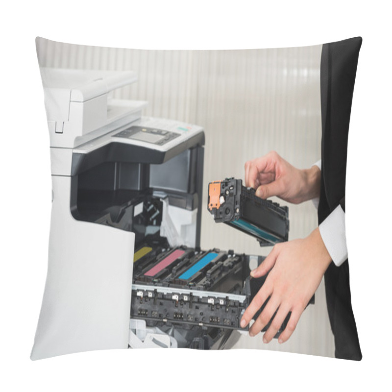 Personality  Businessman Fixing Cartridge In Printer Pillow Covers