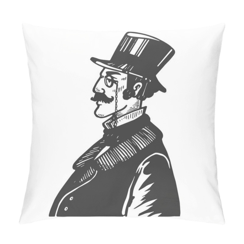 Personality  Gentleman With Old Fashioned Phone Engraving Vector Illustration. Scratch Board Style Imitation. Black And White Hand Drawn Image. Pillow Covers