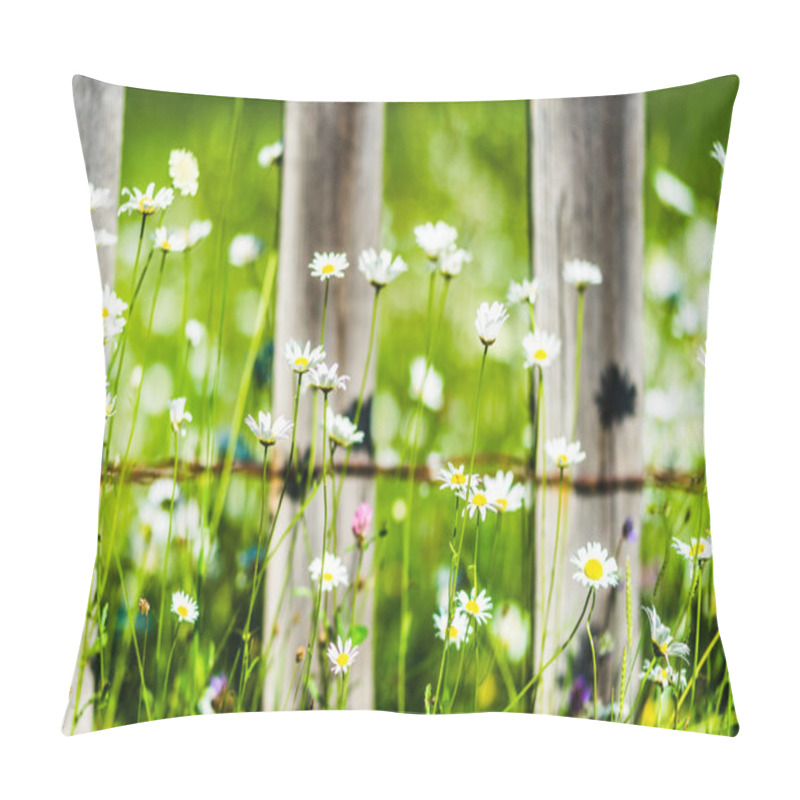 Personality  View On Daisies And Hydrangeas Growing Along Wooden Fence Pillow Covers