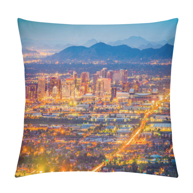 Personality  Phoenix, Arizona, USA Downtown Cityscape At Dusk. Pillow Covers