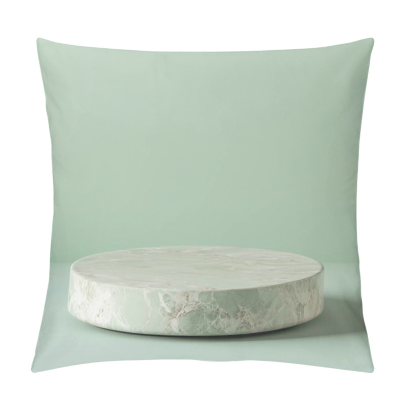 Personality  Elegant Round Marble Pedestal On A Soft Green Background. Pillow Covers