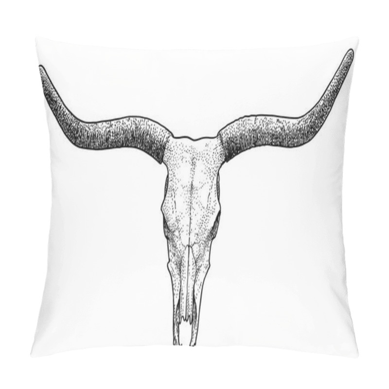 Personality  Bull Skull Illustration, Drawing, Engraving, Ink, Line Art, Vector Pillow Covers