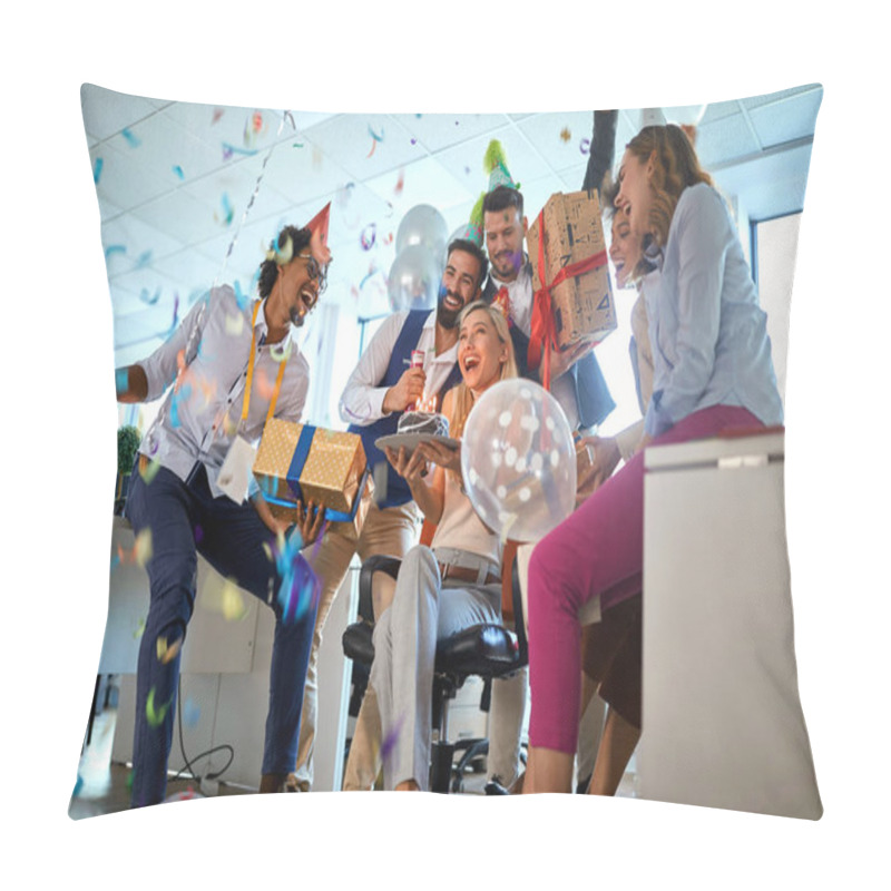 Personality  Young Woman Celebrating Birthday In The Office With Colleagues Pillow Covers