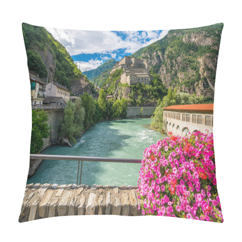 Personality  The Scenographic Fort Bard In Aosta Valley, Northern Italy, On A Sunny Summer Morning. Pillow Covers