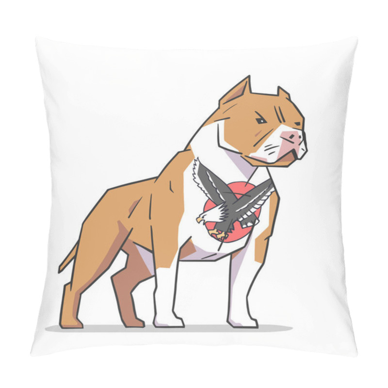 Personality  Isolated Illustration Of American Pit Bull Terrier Standing Guard With Old School Eagle Tattoo On Chest In Color Pillow Covers