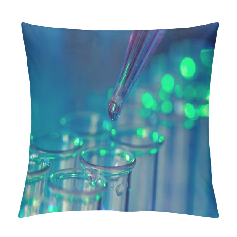 Personality  Pipette Adding Fluid To One Of Several Test Tubes Pillow Covers