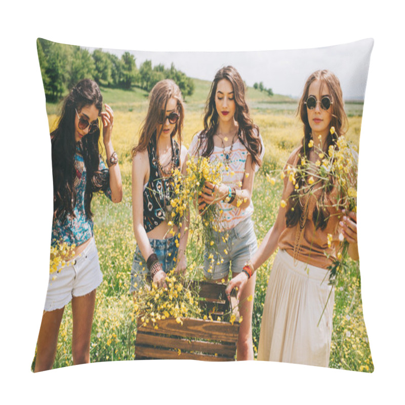 Personality  Four Beautiful Hippie Girls Pillow Covers