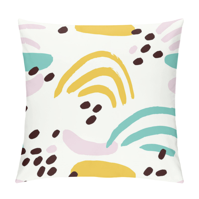 Personality  Seamless Background With Dots And Stripes In Yellow, Black, Turquoise And Pink Colours Pillow Covers