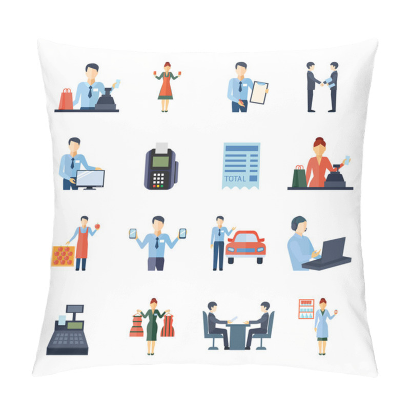 Personality  Different Salesmen Icons Set Pillow Covers