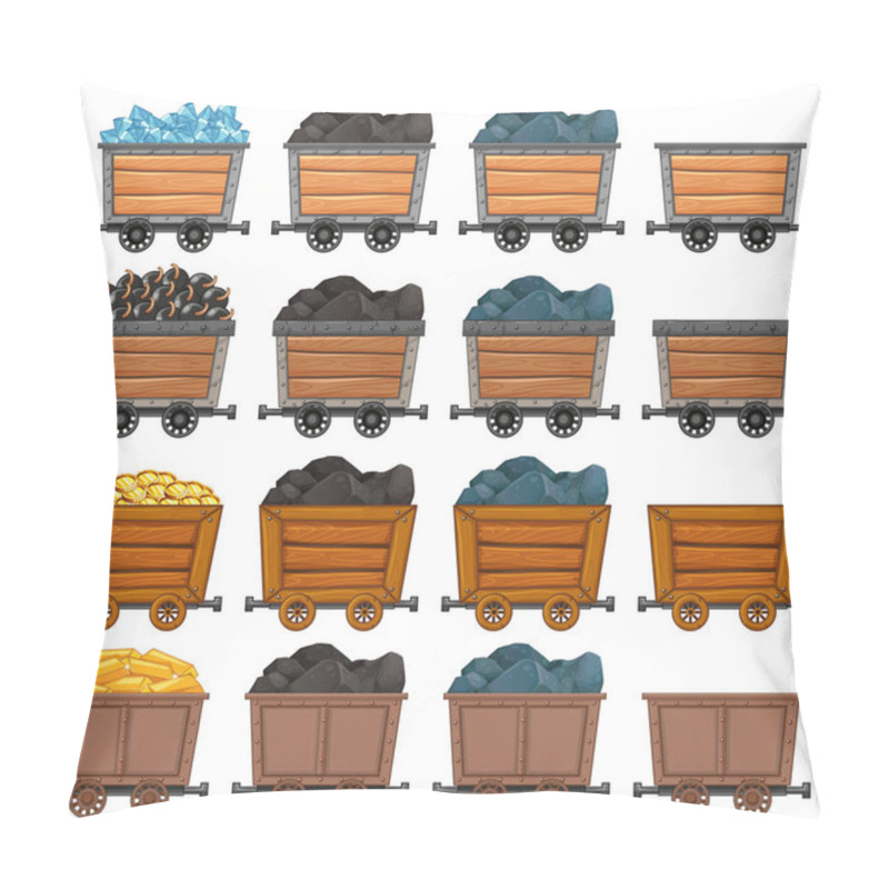 Personality  Mining Carts Loaded With Stone And Gold Pillow Covers