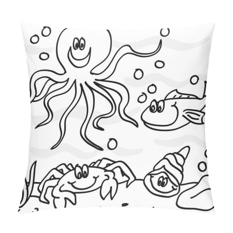 Personality  Outline Of Marine Life Cartoon Characters Pillow Covers