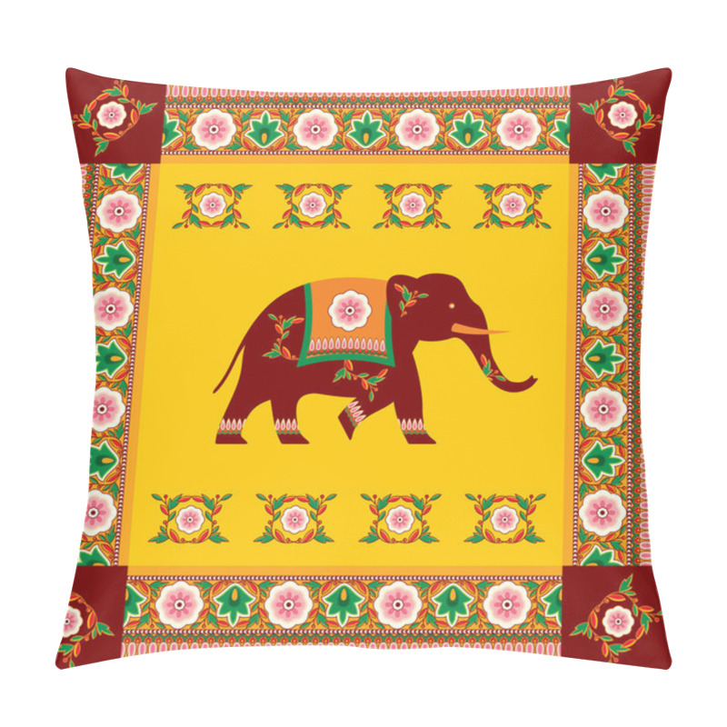 Personality  Vector Indian (Hindu) Elephant With Traditional Pattern Border Pillow Covers