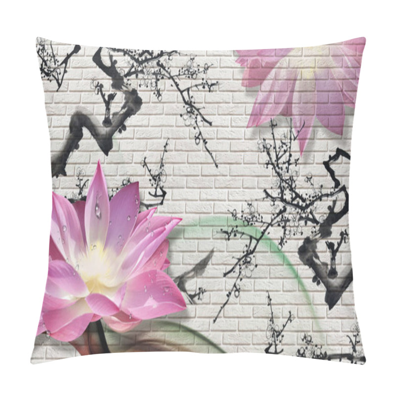 Personality  3d Wallpaper Texture, Lotus Flower Water On Limestone. Chinese Style Ink Landscape Pillow Covers