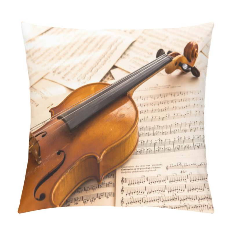 Personality  Old Violin Lying On The Sheet Of Music Pillow Covers