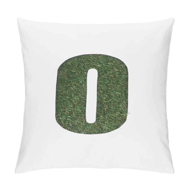 Personality  Top View Of Cut Out O Letter On Green Grass Background Isolated On White Pillow Covers