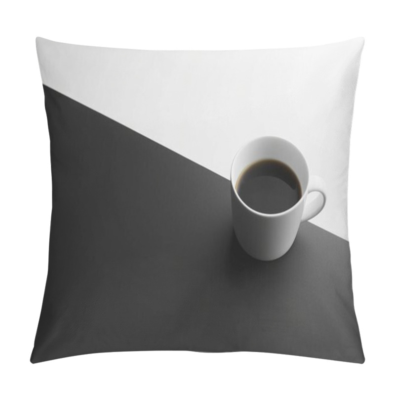 Personality  Minimalist Coffe Cup On Black And White Split Surface  Clean And Elegant Design Pillow Covers