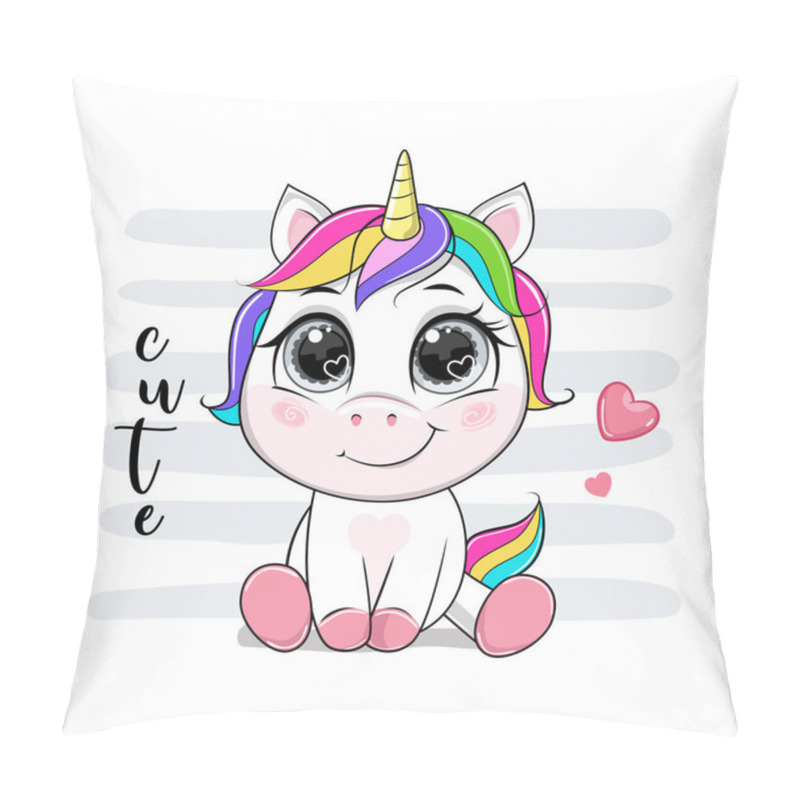 Personality  Vector Cartoon Unicorn With Text. Pillow Covers