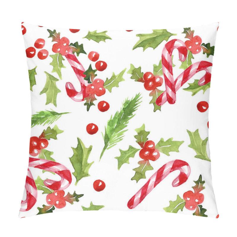 Personality  Christmas Holly Leaves And Berries And Candy Canes On A White Ba Pillow Covers