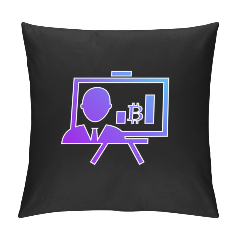 Personality  Bitcoin Presentation With Graphs And Reporter Blue Gradient Vector Icon Pillow Covers