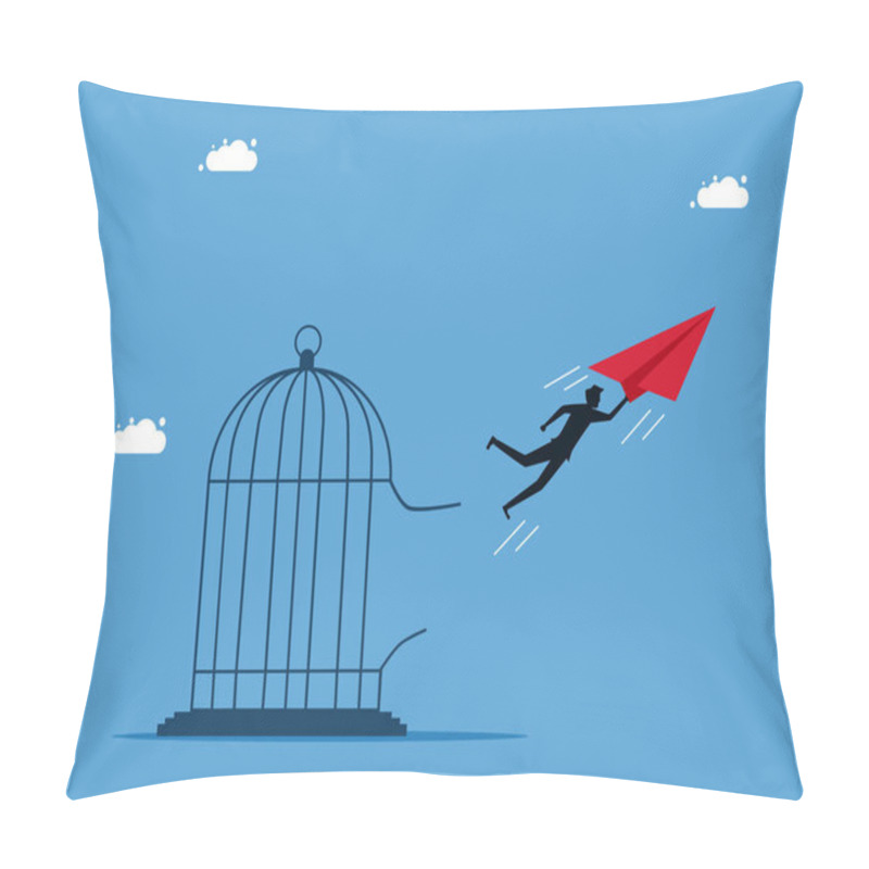 Personality  Independent Business Leader. A Paper Plane Takes Man To Escape From Prison Vector Pillow Covers