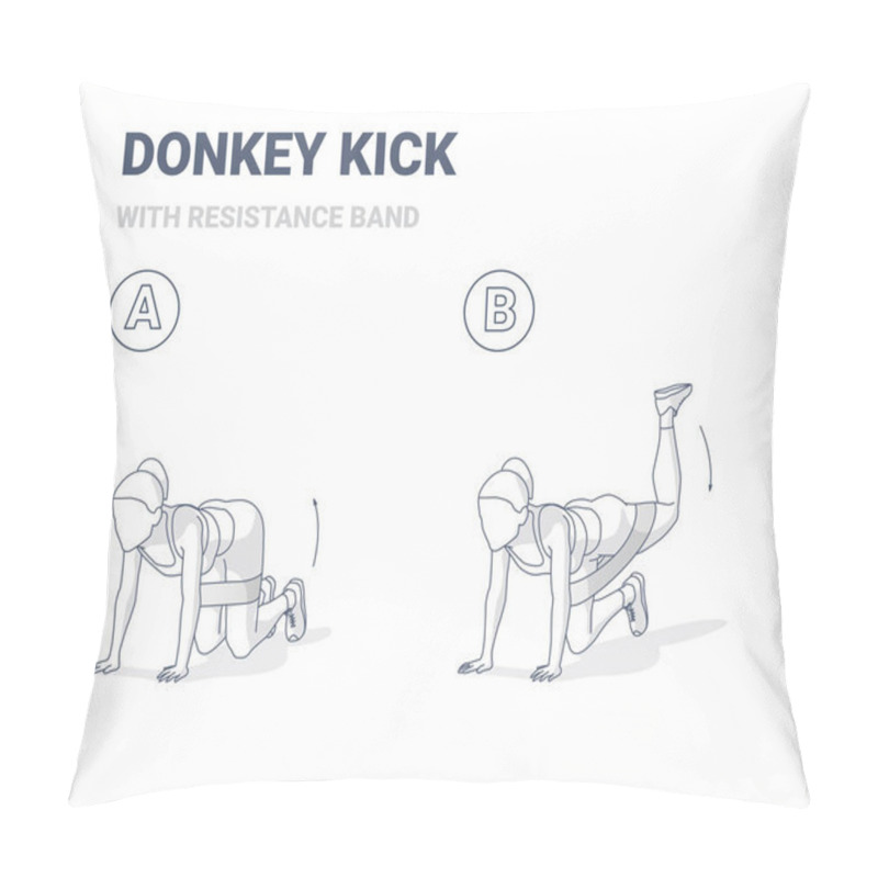 Personality  Donkey Kick Woman Home Workout Exercise Guidance Outline Concept Illustration. Pillow Covers