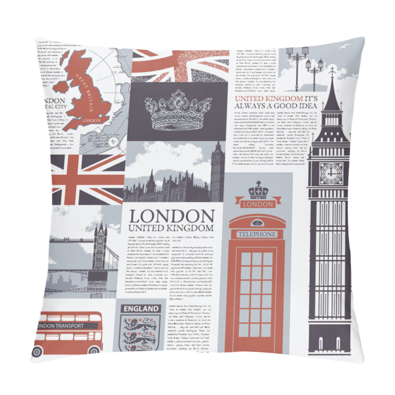 Personality  Vector Seamless Background On The Theme Of The UK And London With Newspaper Publications, Architectural Landmarks, British Symbols And Flag In Retro Style. Can Be Used As Wallpaper Or Wrapping Paper Pillow Covers