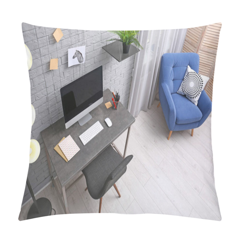 Personality  Modern Home Office Interior, View Through CCTV Camera Pillow Covers