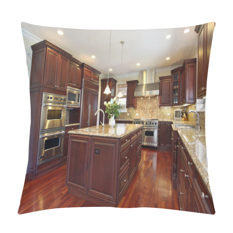 Personality  Kitchen With Cherry Wood Cabinetry Pillow Covers