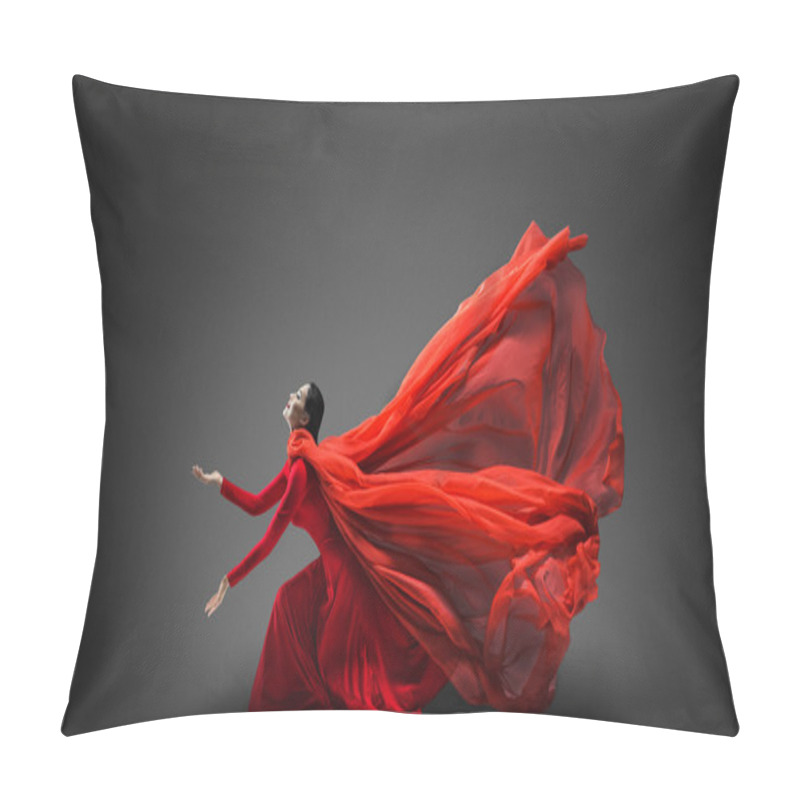 Personality  Woman In Red Dress With Flying Fabric Pillow Covers