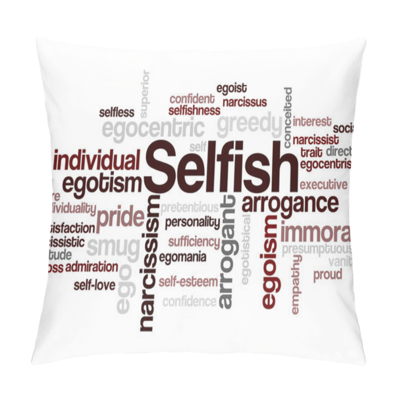 Personality  Selfish, Word Cloud Concept 2 Pillow Covers