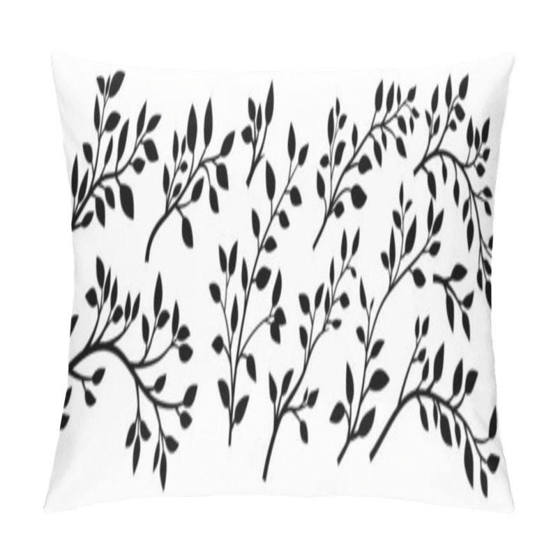 Personality  Tree Brunch Silhouettes Icon Set Isolated. Black And White Twig With Leaves Collection. Design Decorative Elements. Spring, Summer Leaves, Brunches, Plants, Leaves, Herbs. Vector Illustration. Pillow Covers