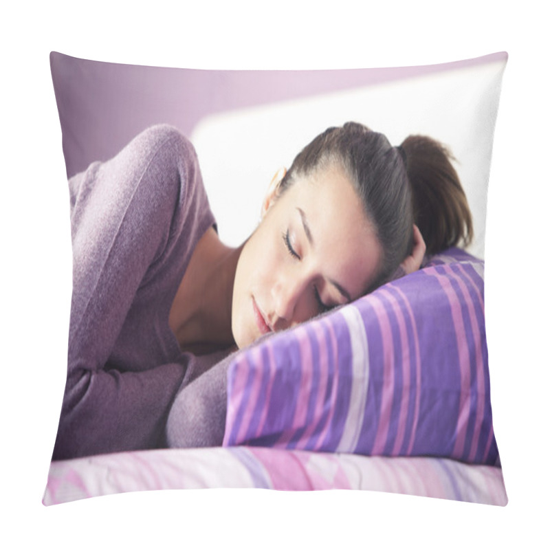 Personality  Close-up Of An Attractive Young Female Sleeping In Bed At Home Pillow Covers