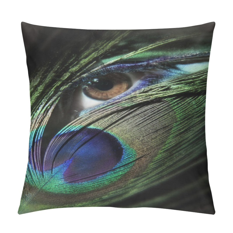 Personality  Beautiful Woman Eye With Peacock Feather Pillow Covers