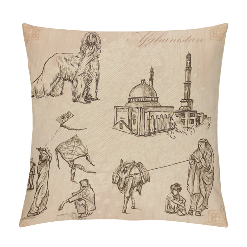 Personality  Afghanistan. Hand Drawn Vector Pack No.1 Pillow Covers