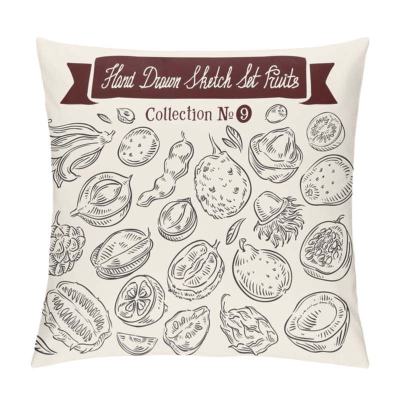 Personality  Exotic Fruits. Hand Drawn Sketch Set Vector Illustration Pillow Covers