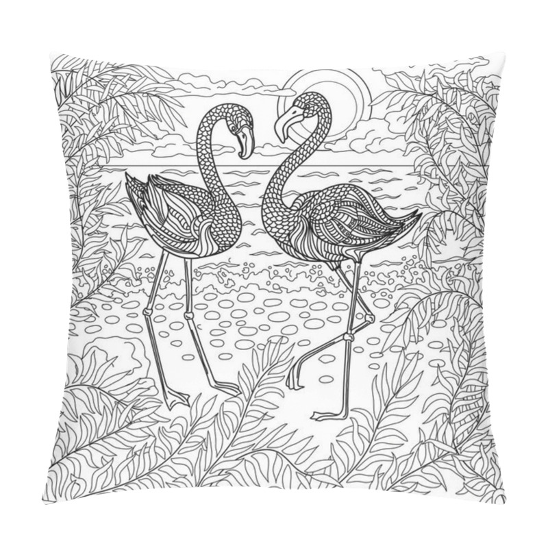 Personality  Hand Drawn Birds - Flamingos On The Sea Beach Pillow Covers