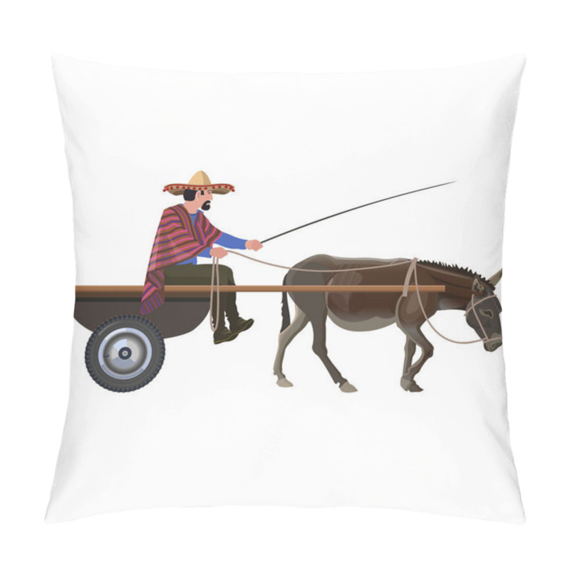 Personality  Mexican Man In Donkey Cart. Vector Illustration Isolated On White Background Pillow Covers