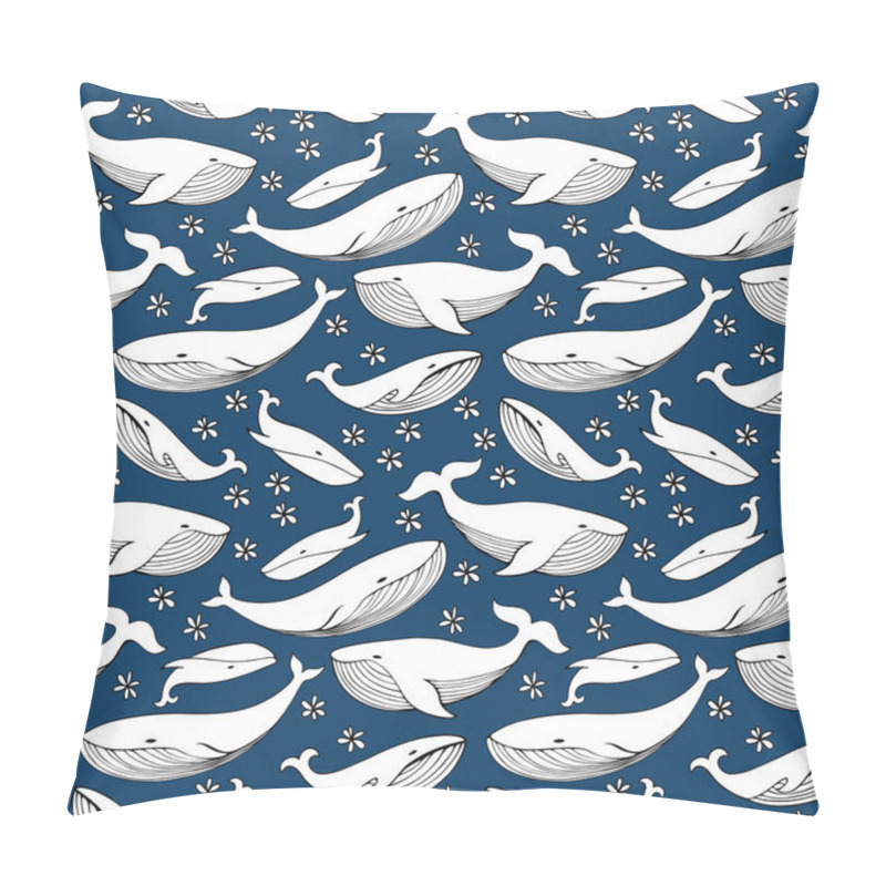 Personality  Cartoon Hand Drawn Whales. Monochrome Vector Seamless Pattern. Pillow Covers