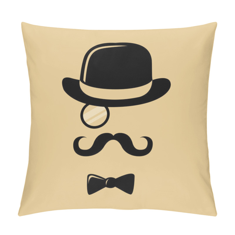 Personality  Hipster With Mustache Top Hat And Bow Tie Silhouette Pillow Covers