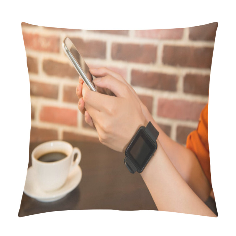 Personality  Woman Wearing Smart Watch On Hand Pillow Covers