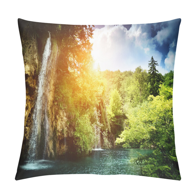 Personality  Waterfall In Deep Forest Pillow Covers