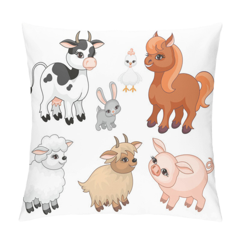 Personality  The Image Of Cute Farm Animals In Cartoon Style. Childrens Illustration. Vector Set. Pillow Covers