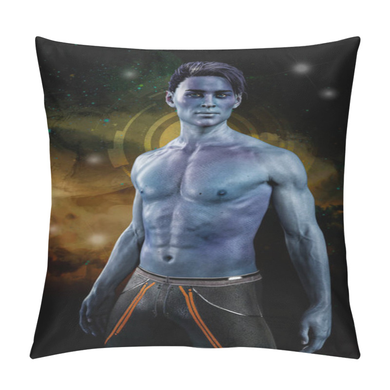 Personality  3D Figure Illustration Of Fantasy Alien Man Set Against The Stars. Ideal For Urban Fantasy, Science Fiction And Paranormal Genres. Pillow Covers