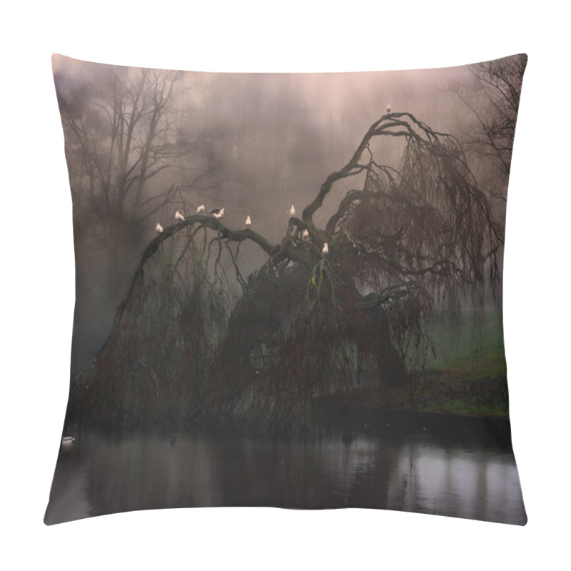 Personality  Eerie Weeping Willow Tree In The Fog Pillow Covers