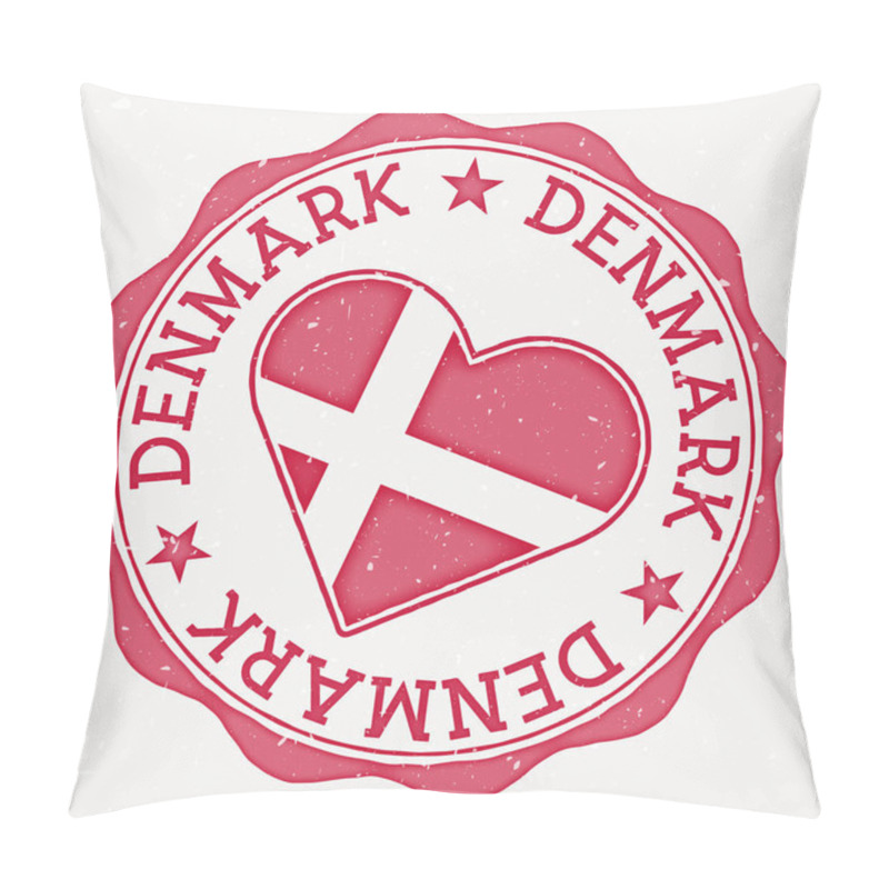 Personality  Denmark Heart Flag Logo. Country Name Text Around Denmark Flag In A Shape Of Heart. Neat Vector Illustration. Pillow Covers