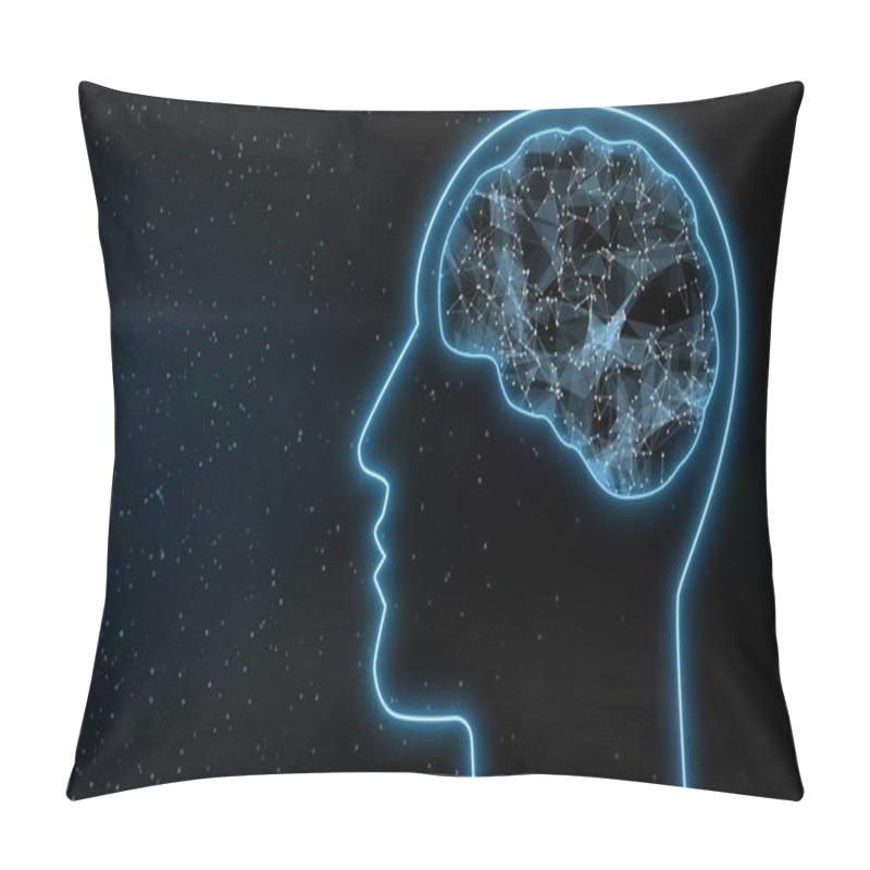 Personality  Visualization Of A Human Head With A Glowing Brain, Symbolizing Creative Thinking And Cognitive Processes On A Black Background. A Futuristic Concept Of Intelligence And Innovation Pillow Covers