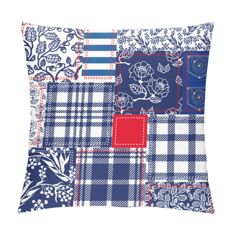 Personality  Blue, White, Red Patchwork. Pillow Covers