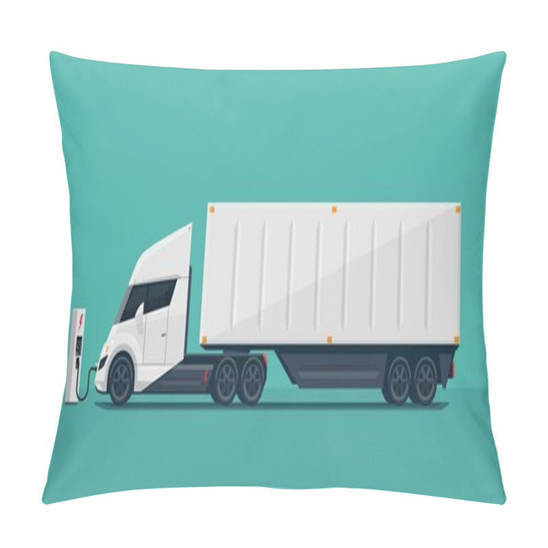 Personality  Modern Futuristic Electric Semi Truck With Trailer Charging Pillow Covers